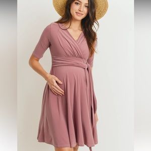 Hello Miz Solid Side Tie V-Neck Maternity Dress